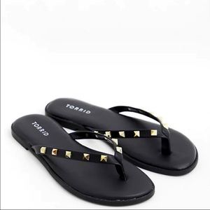 Gold Studded Flip Flop Sandals Black Size 8